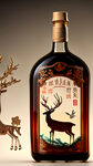 酒瓶设计，透明玻璃酒瓶，酒包装设计，飞天鹿，酒名乡见鹿夫，高清，中国风。