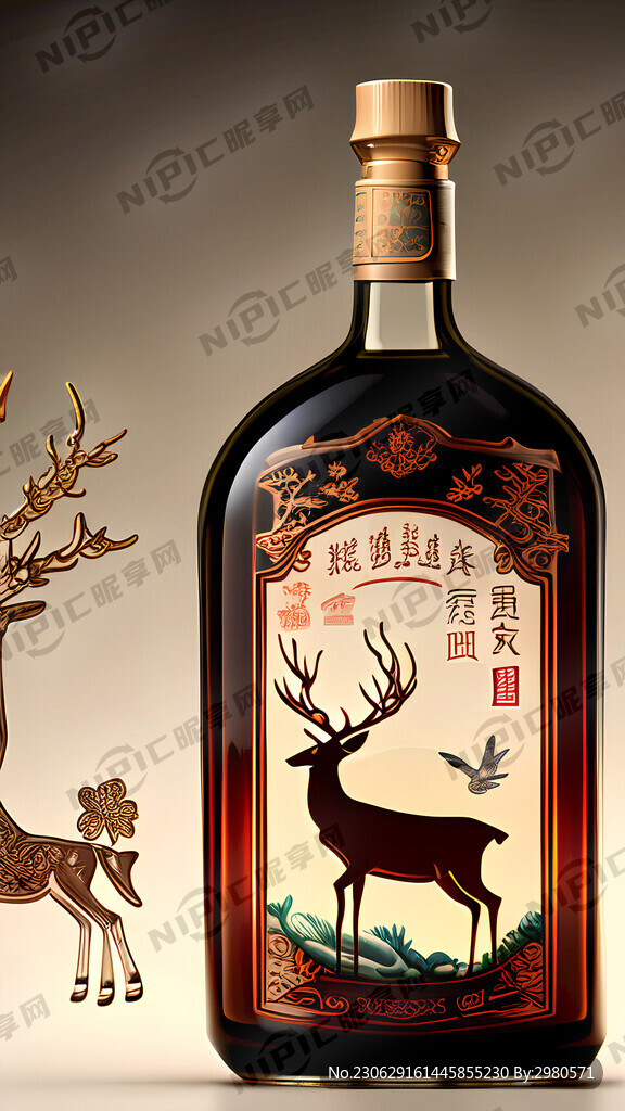 酒瓶设计 透明玻璃酒瓶 飞天鹿