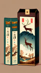 酒包装插画，飞天鹿，酒名乡见鹿夫，高清，中国风。