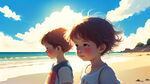 阳光明亮，天空晴朗，儿童插画，儿童，海滩