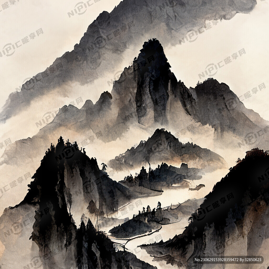 山谷 中国风 中国画 山水