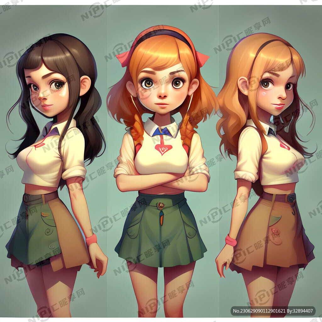 三视图吉祥物卡通女孩