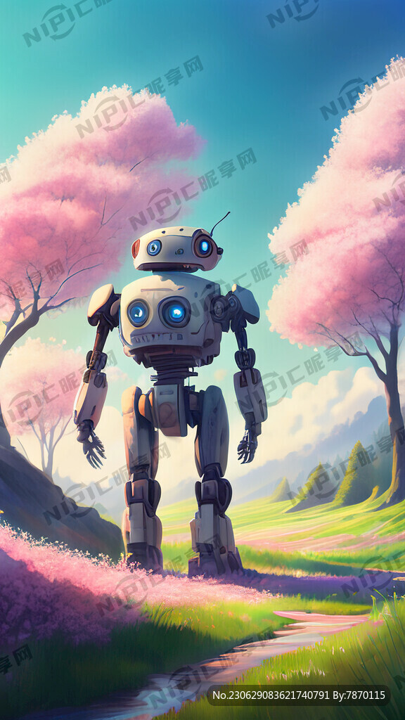 梦幻场景壮丽风光春天景色机器人