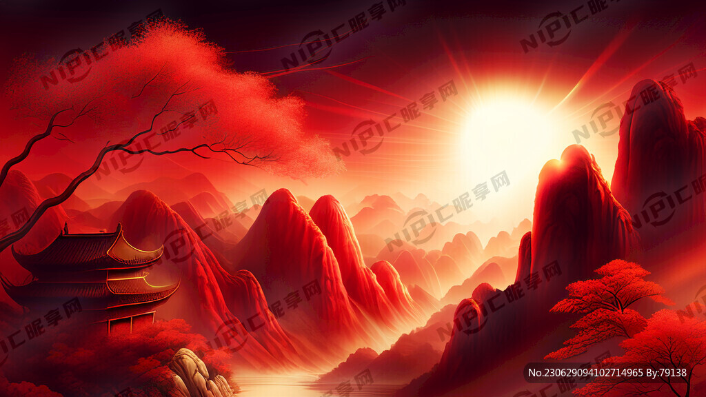 宏伟 红色背景 光斑 丝绸
