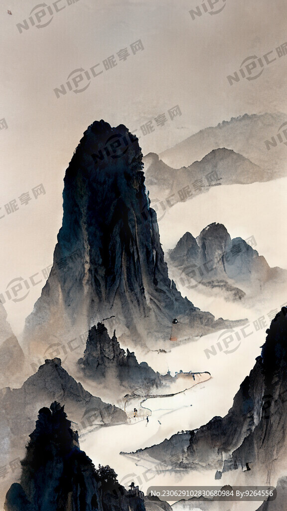 山谷 中国风 中国画 山水