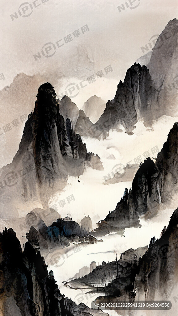 山谷 中国风 中国画 山水
