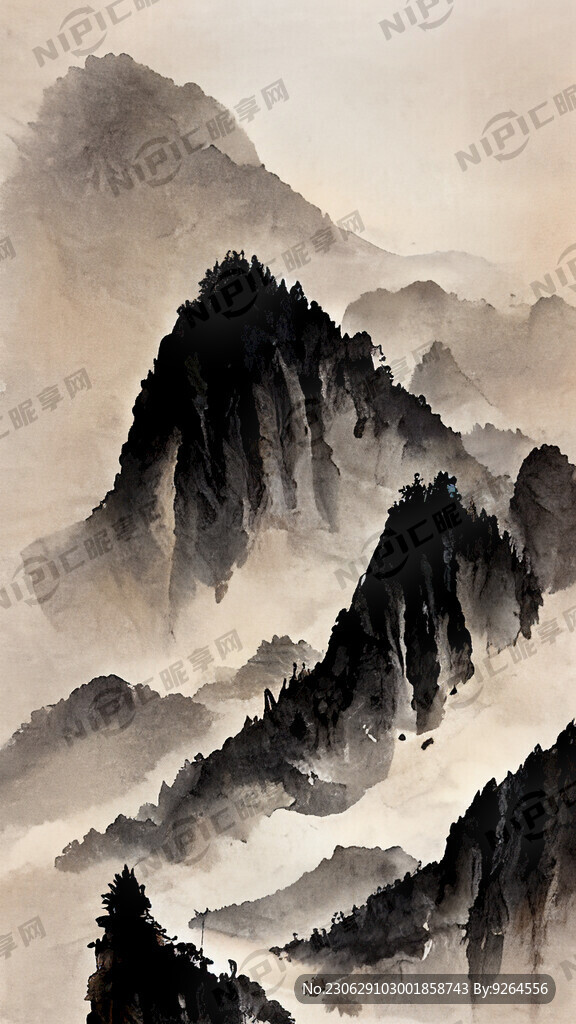 山谷 中国风 中国画 山水