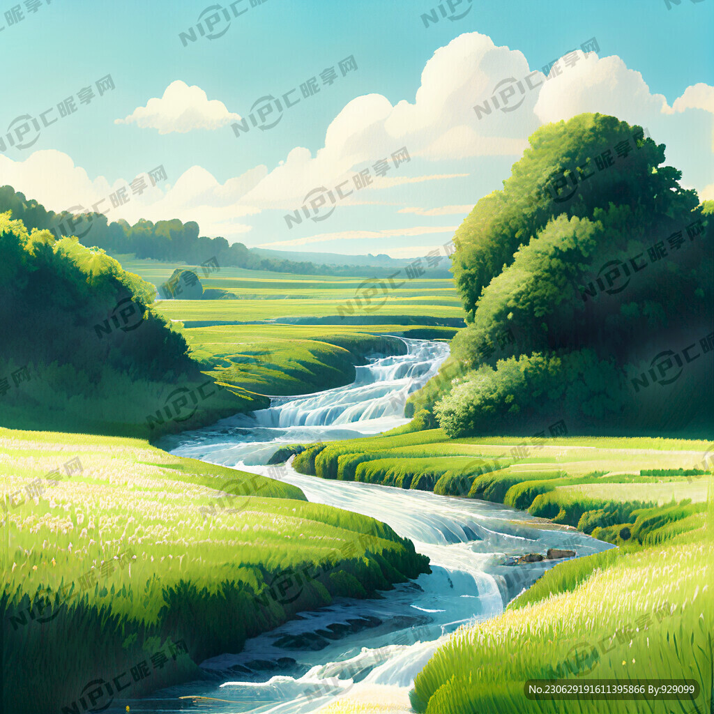 瀑布河流 平原草地 自然风光