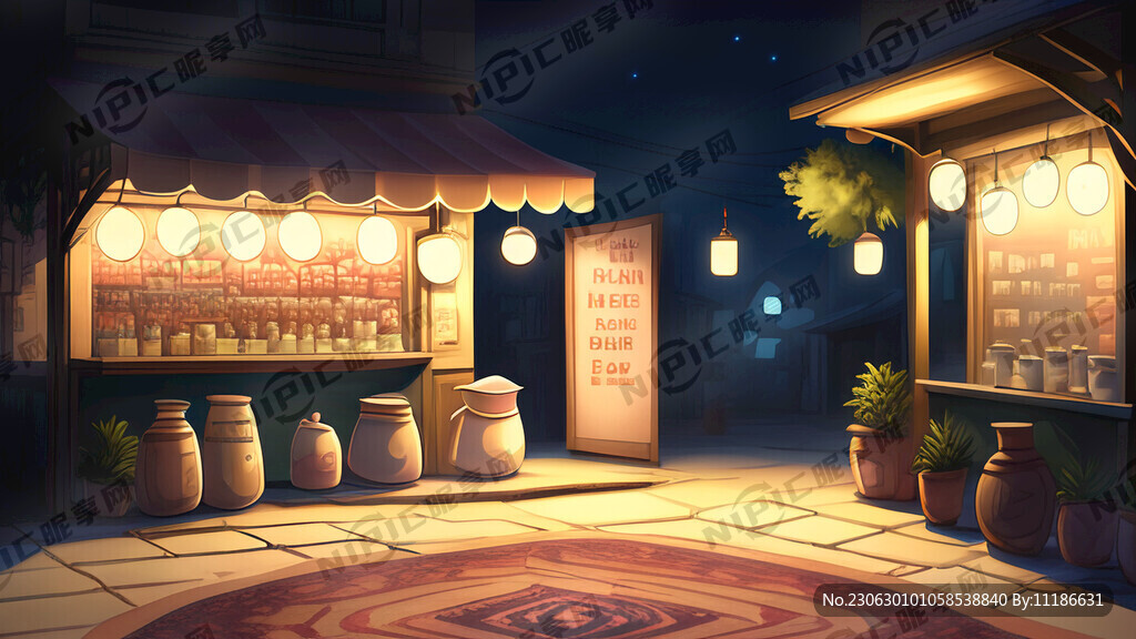 户外地毯奶茶铺 夜晚有灯光