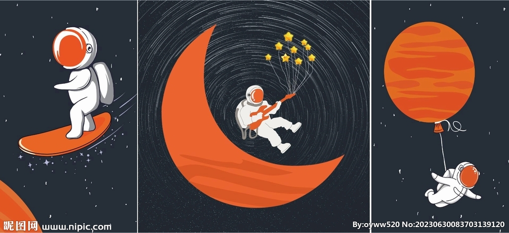 卡通装饰画 宇航员 星球