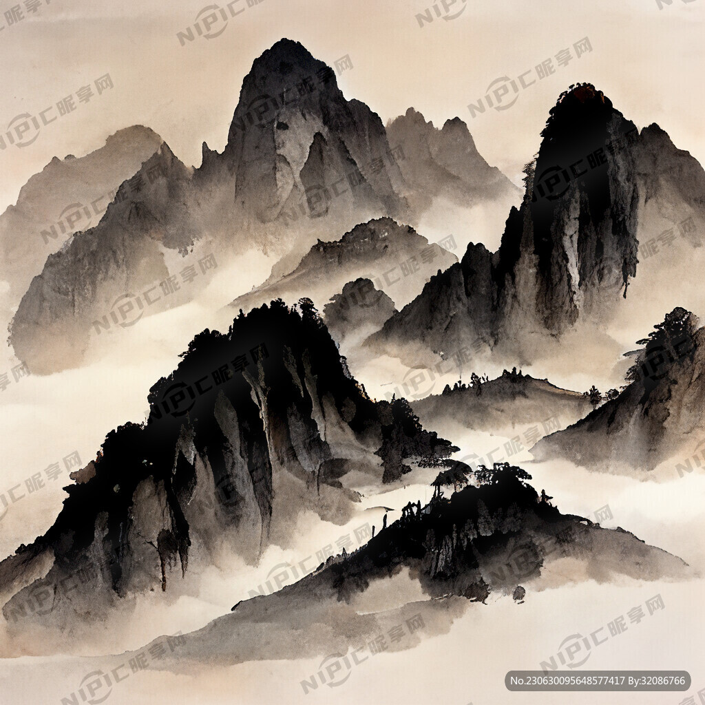山谷 中国风 中国画 山水
