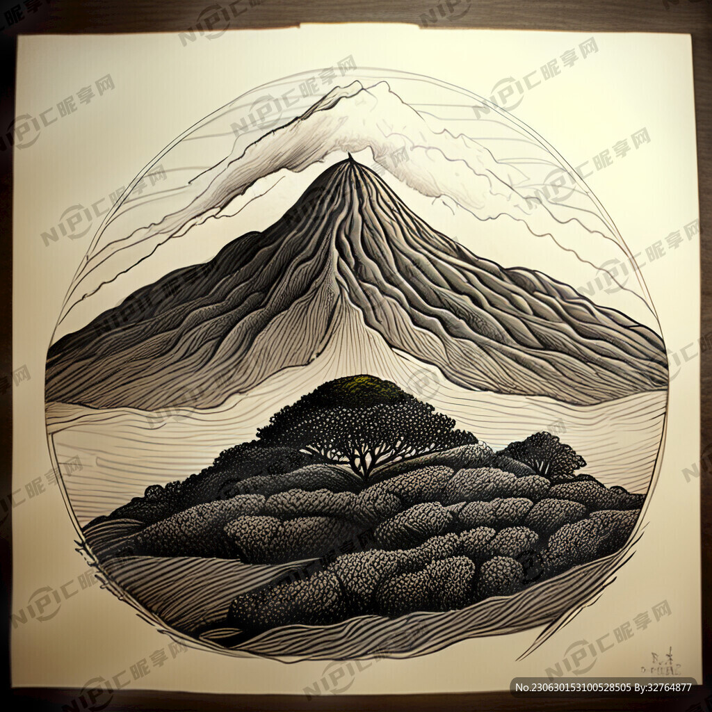 茶山 线稿 细节刻画 线条突出