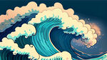 卡通海浪