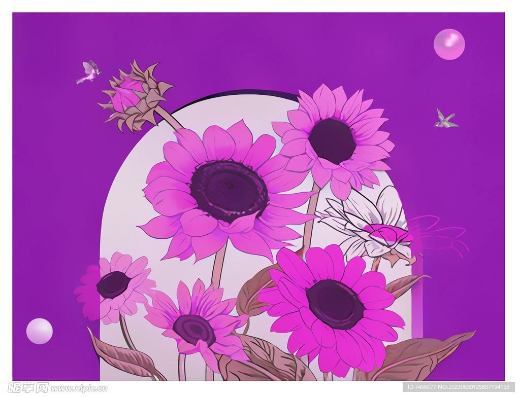 紫色花卉水彩艺术挂画装饰画