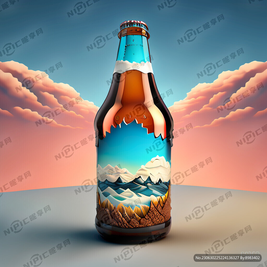 地面3D立体画啤酒瓶天空