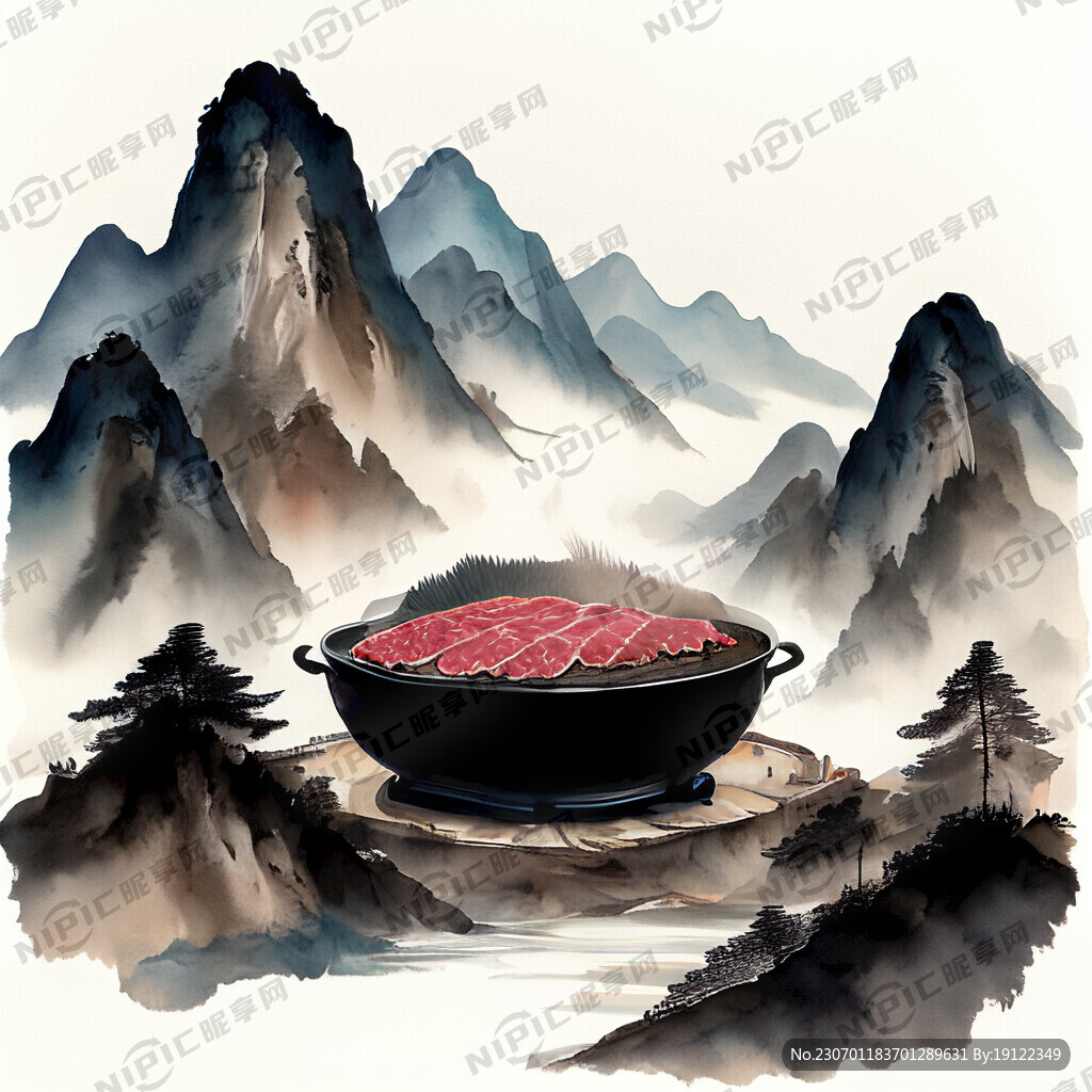 牛肉火锅 山 水 中国风