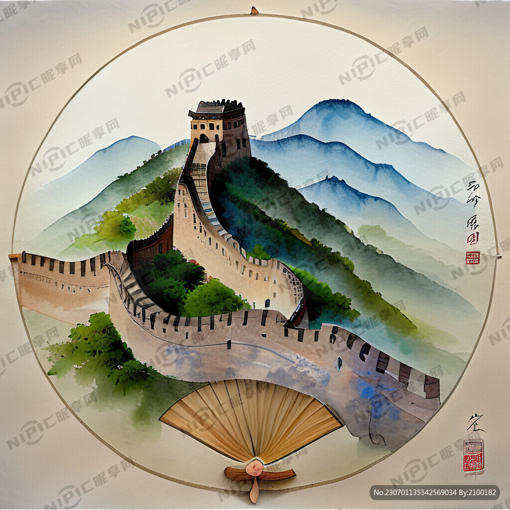 折扇长城 中国风 中国画