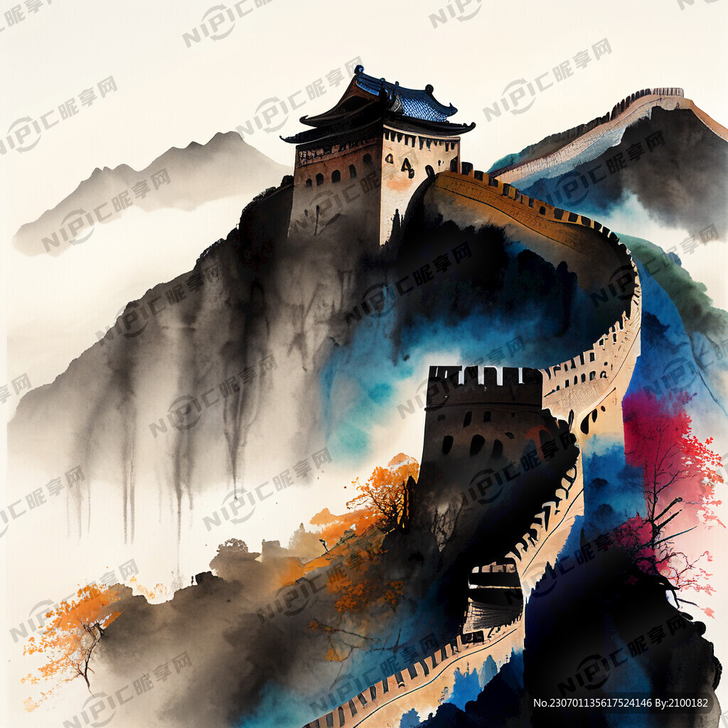 折扇 长城 中国风 中国画