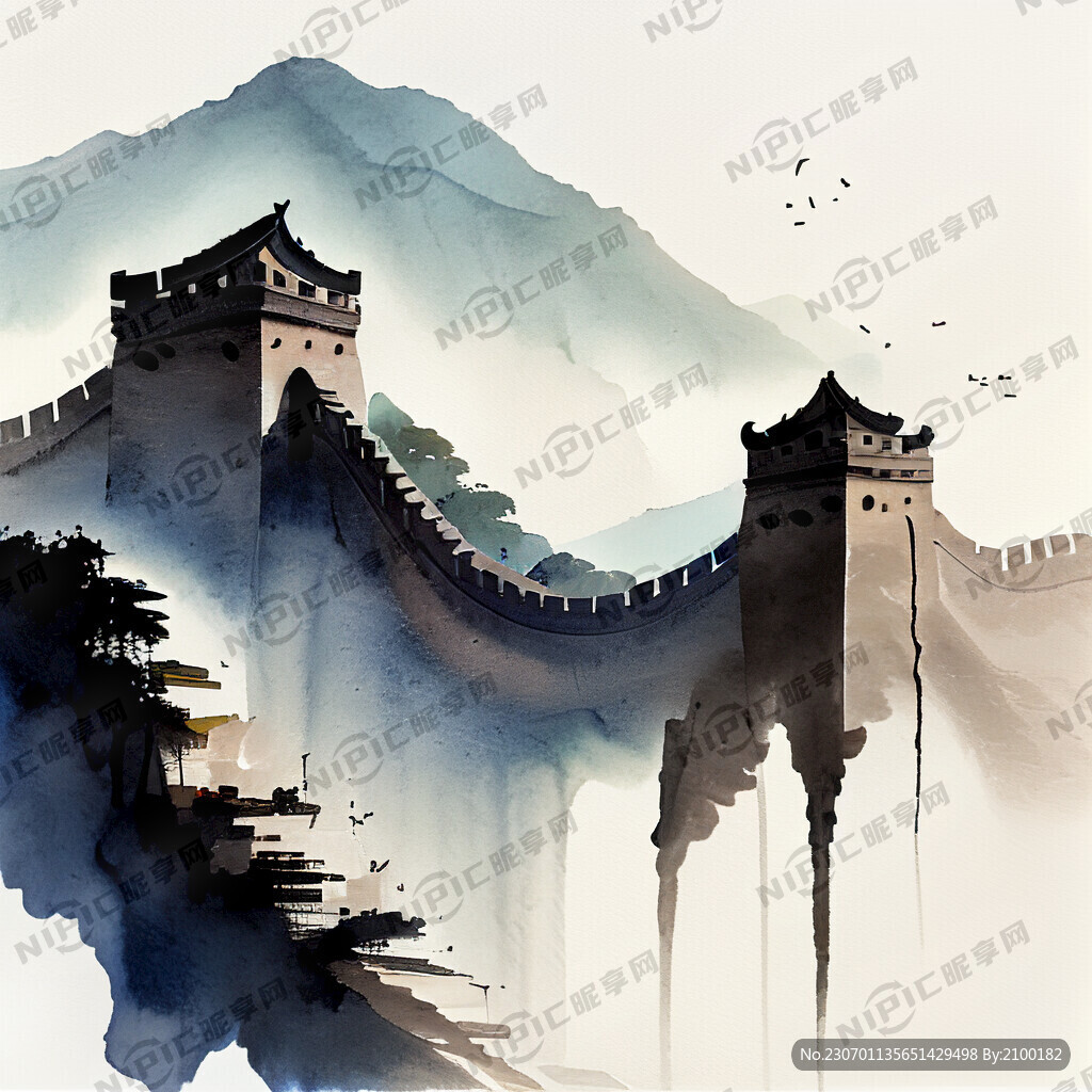 扇面长城 中国风 中国画