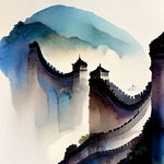 长城折扇，中国风，中国画