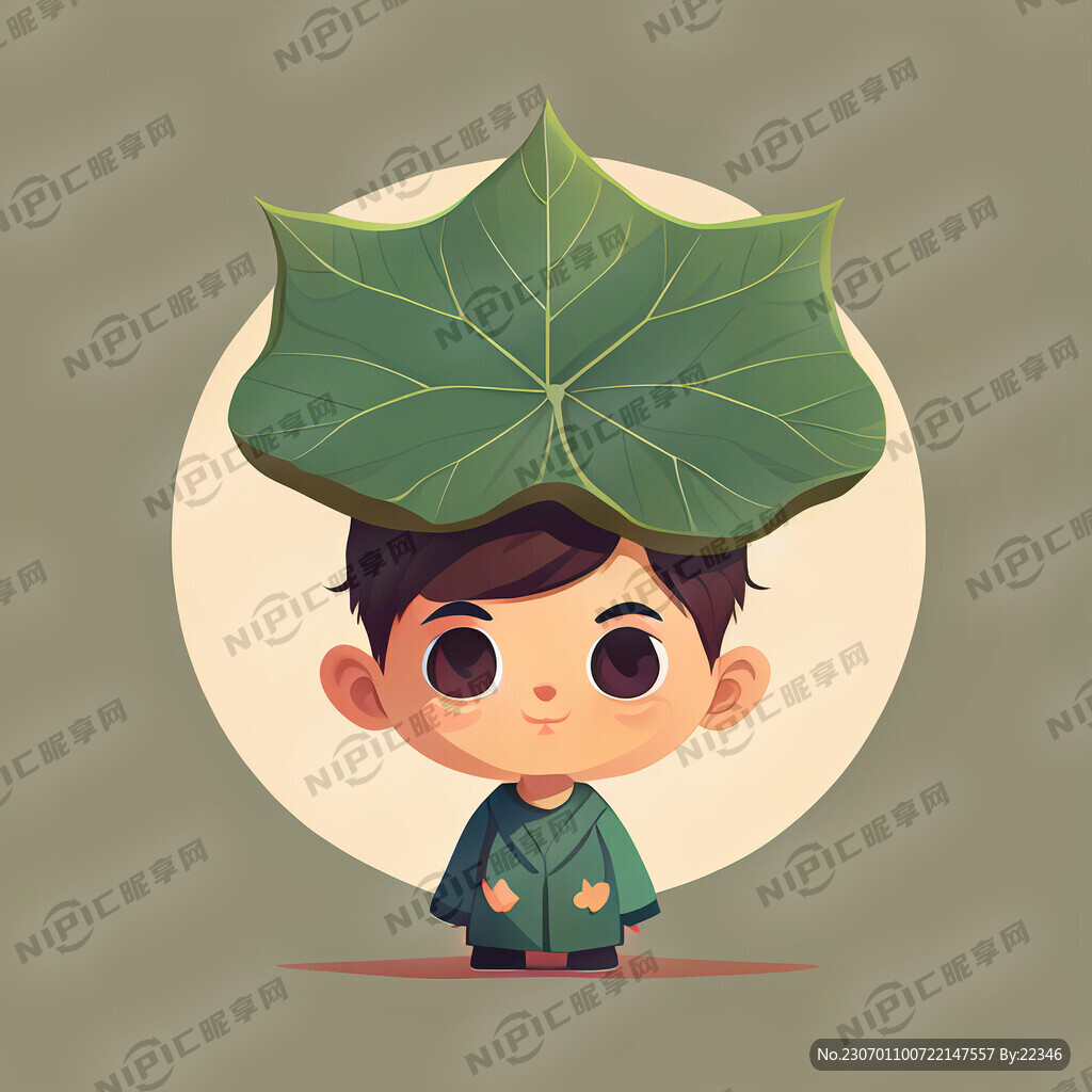 头上戴着荷叶的卡通扁平人物