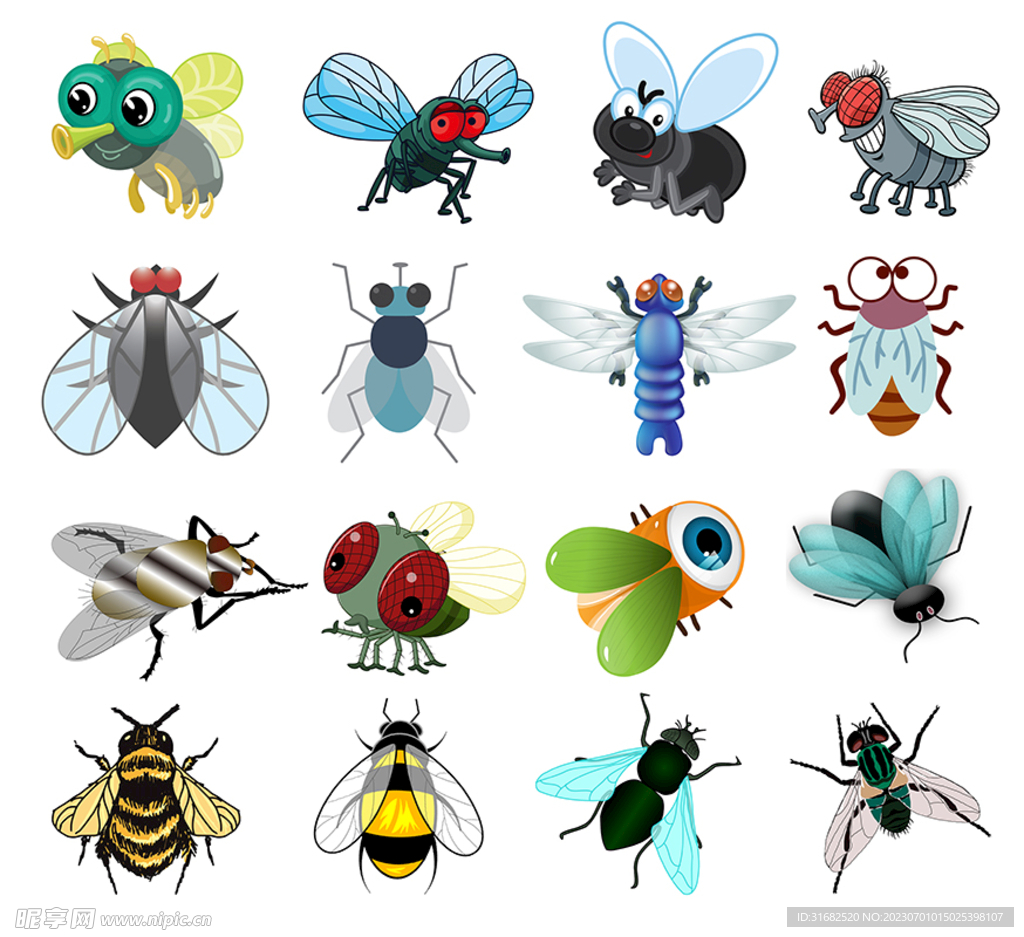 卡通苍蝇蜜蜂图案合集
