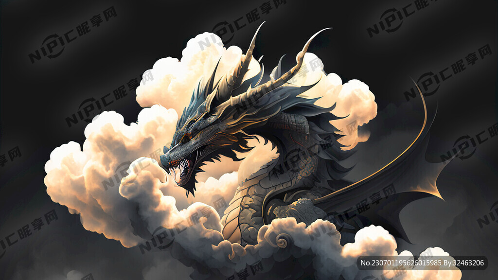 龙 祥云 黑色背景