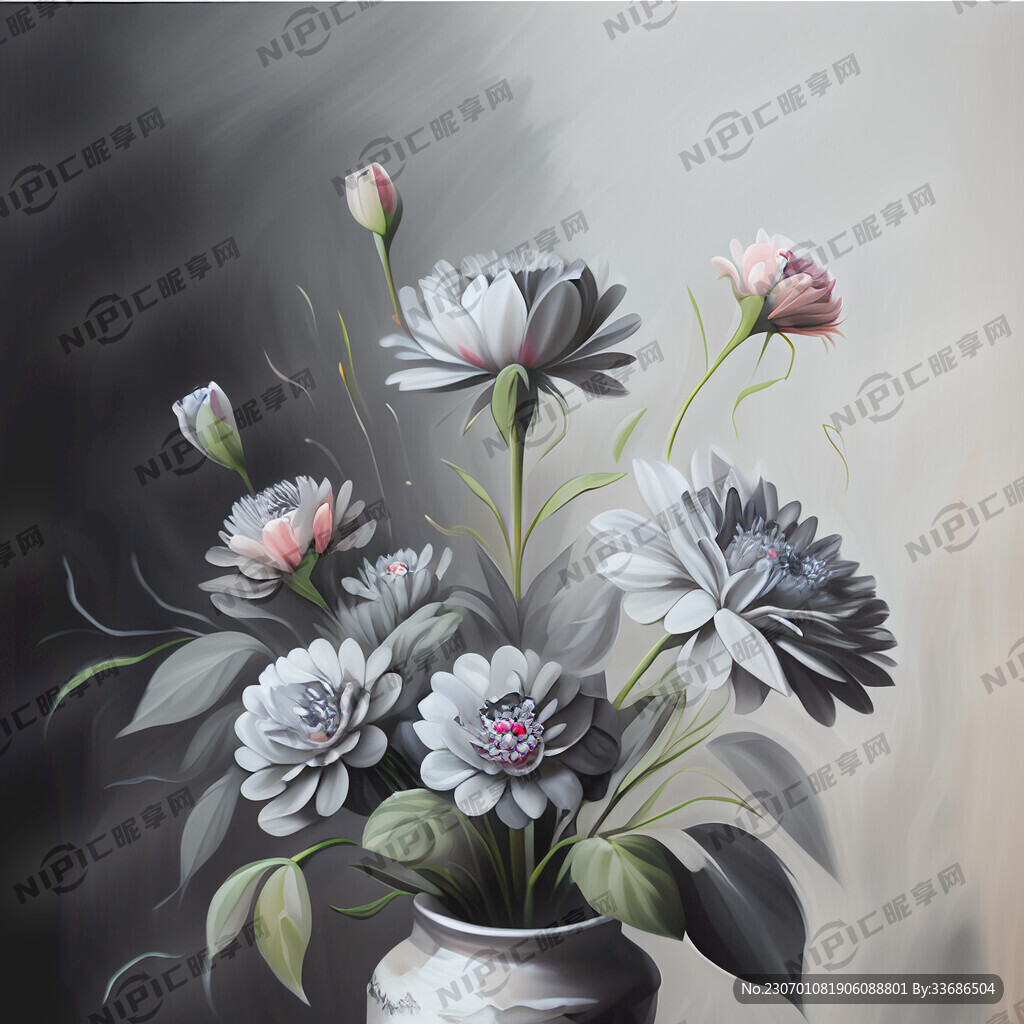 灰色底花家庭装修用油画背景画