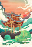 插画建筑设计国潮中国风手绘背景