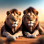 非洲草原上的一对狮子，抬头，眼睛看前方，趴着。
我要这张高清图片