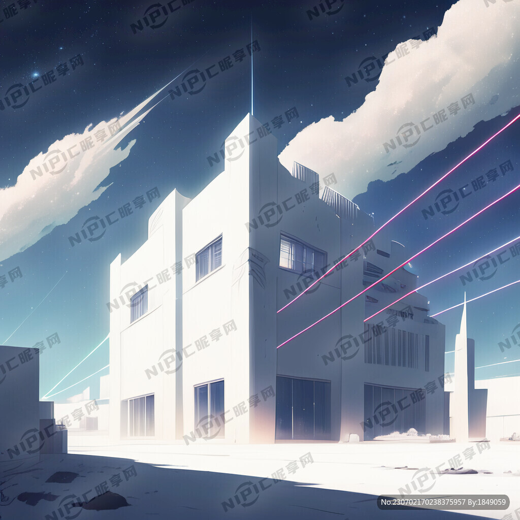 星空 激光 二次元 白色建筑物