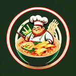 螺蛳粉，中国厨师，微胖，矢量图形，标志设计，红绿色，活力，简洁，国潮风，传统，平面构成
