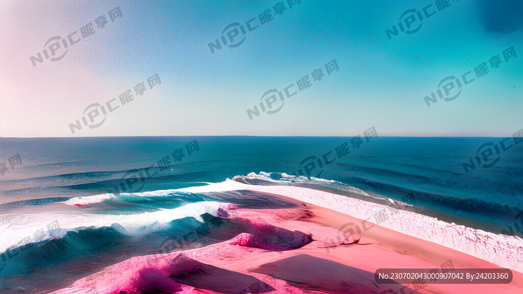 粉色沙滩 海岸 浪花 鸟瞰图