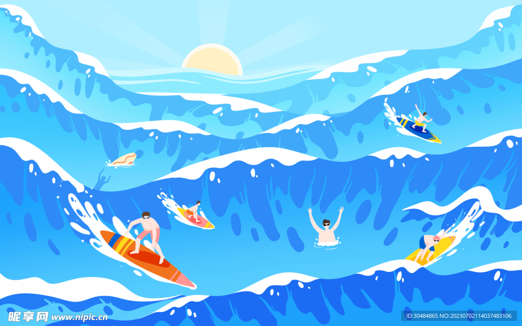 冲浪插画
