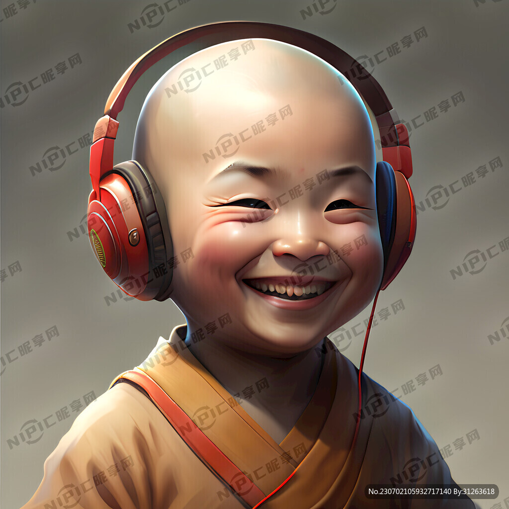戴红色耳机 微笑 小和尚