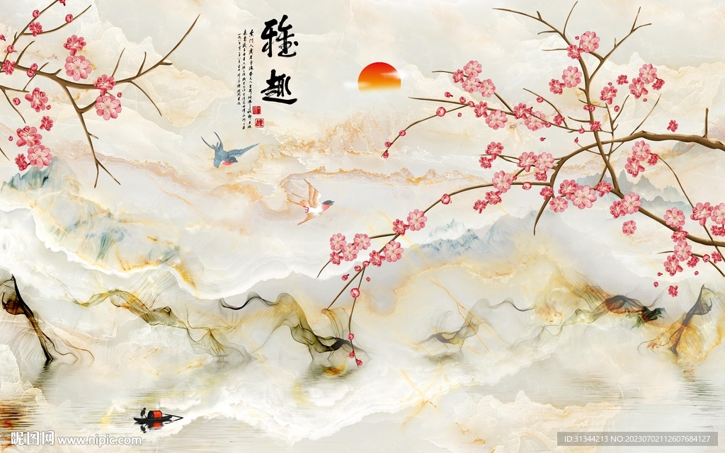 中式梅花背景墙
