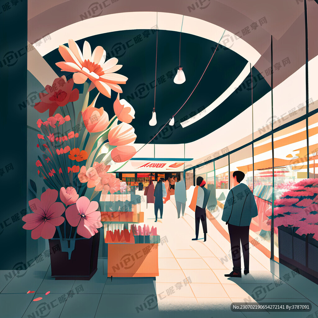 商场开业 插画 鲜花
