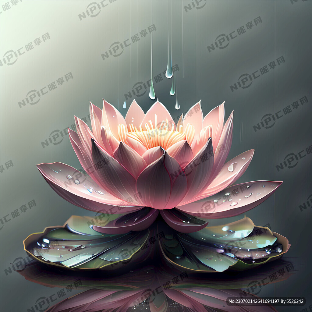 左右荷花 中间有雨滴