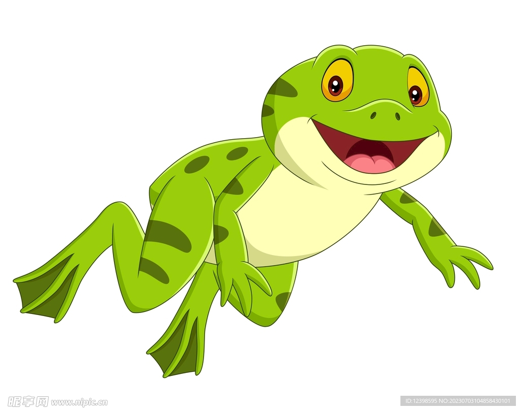 卡通快乐绿色跳跃青蛙