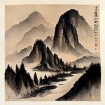 国画，千里江山图，古画，水墨画，构图简洁