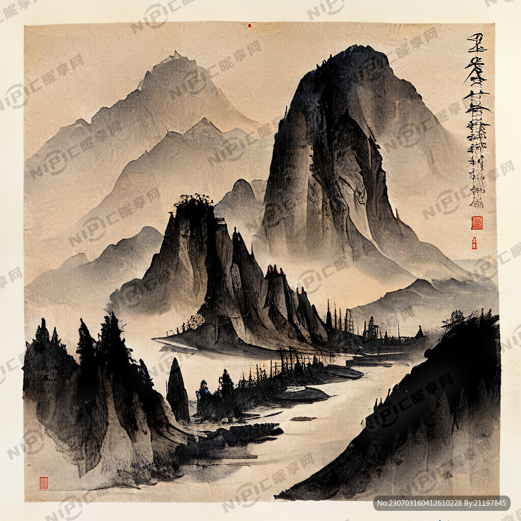 国画 千里江山图 古画 水墨画