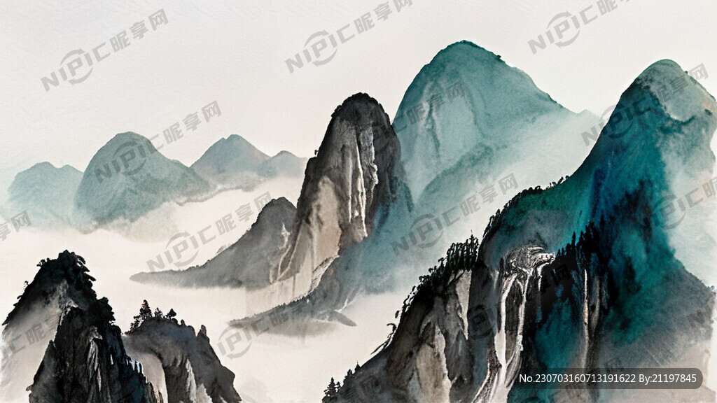 千里江山图 青山绿水国画 娟画