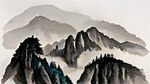 千里江山图，青山绿水国画，迎客松，黄山，构图简洁