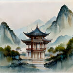 中式阁楼，山水，亭子，楼阁，古代建筑