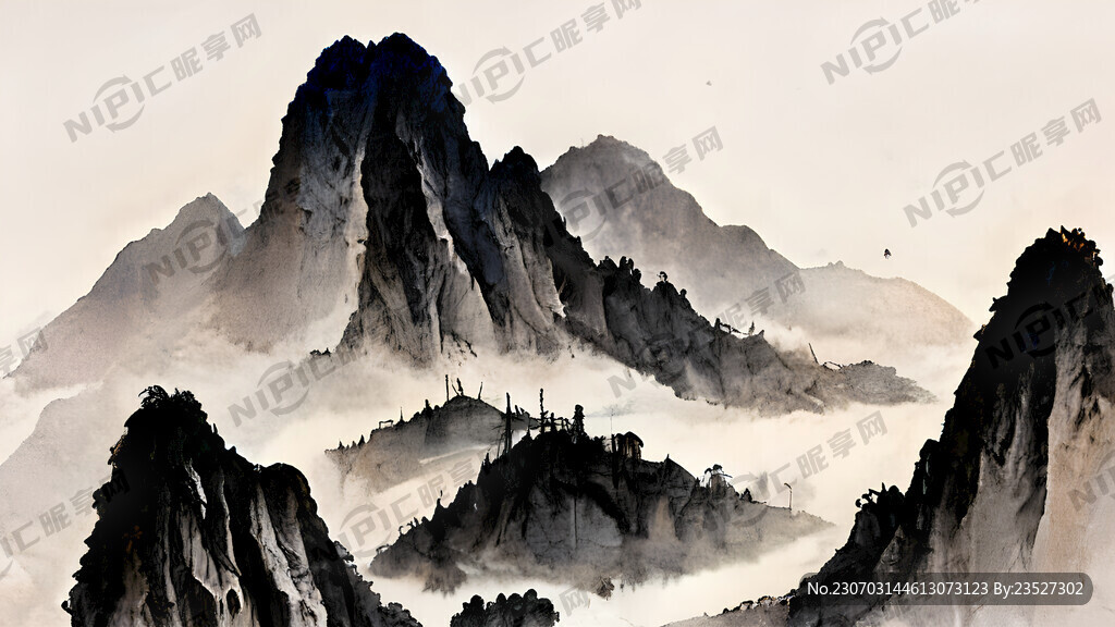 山谷 中国风 中国画 山水