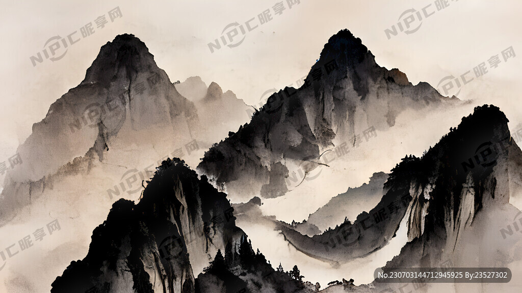 山谷 中国风 中国画 山水