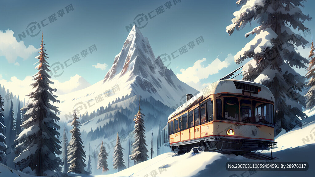 冬天 雪山 缆车 雪松