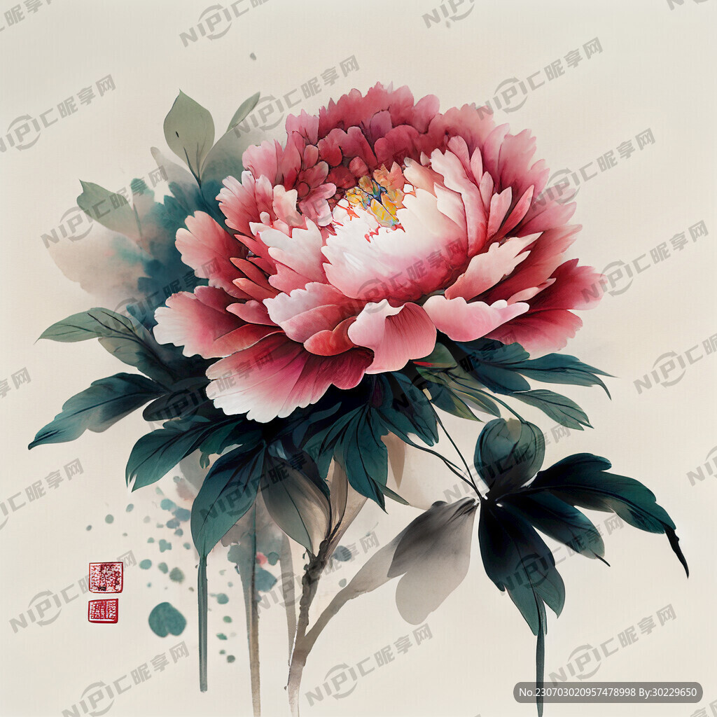 新国潮风牡丹插花
