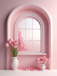 粉色窗户门女神节海报背景