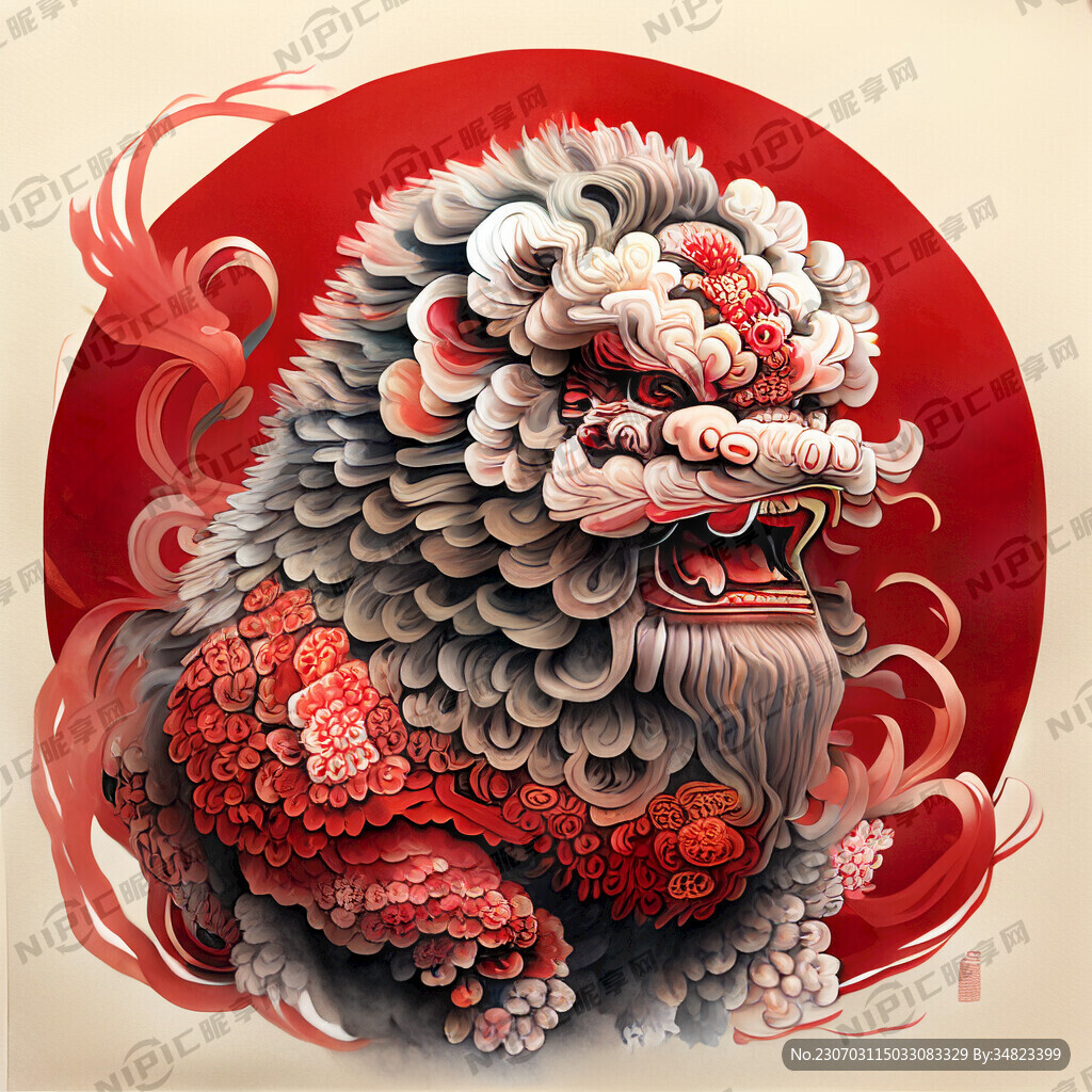 红色 突出喜庆吉祥 舞狮